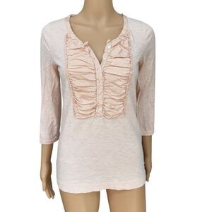 J. Crew 100% cotton blush pink Tuxedo Ruffle Henley top size S